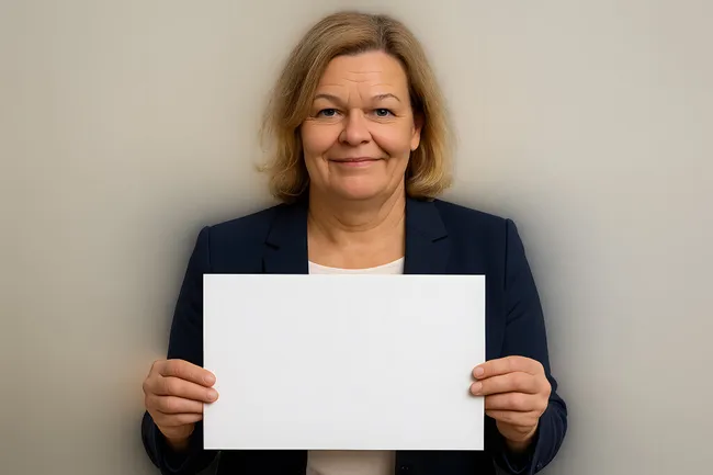 Porträt einer selbstbewussten Führungskraft mit Schild