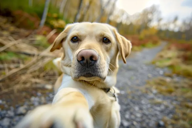 Porträt eines Labrador Retriever im Herbstwald