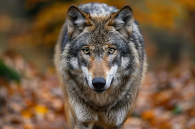Porträt eines Wolfs im Herbstwald