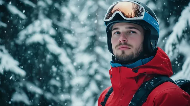 Portrait eines jungen Skifahrers im Schnee