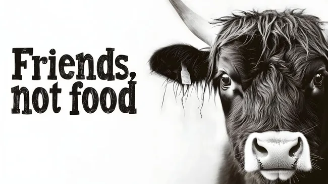 Portraits einer Hochlandrindkuh mit inspirierender Botschaft