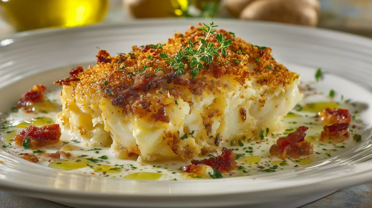 Portugiesischer Bacalhau com Natas mit Kräuterkruste