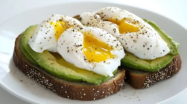 Poschierte Eier auf Avocado-Toast mit Pfeffer