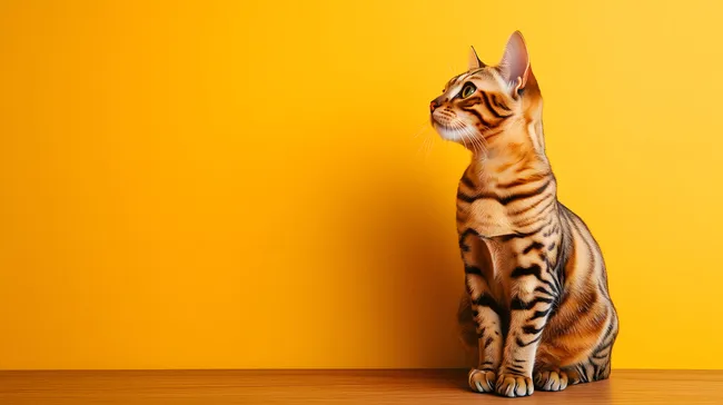 Prachtvolle Bengalkatze vor gelbem Hintergrund