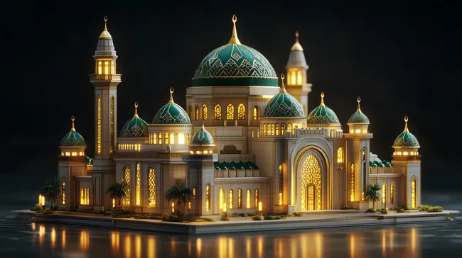 Prachtvolle islamische Moschee bei Nacht