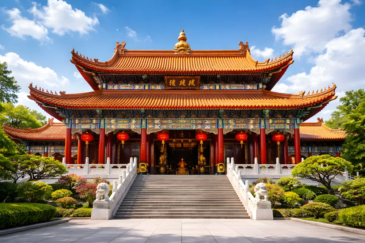 Prachtvoller buddhistischer Tempel in asiatischer Architektur