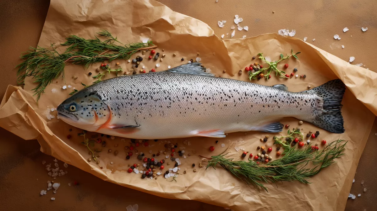 Prachtvoller Lachs auf Papier mit Gewürzen