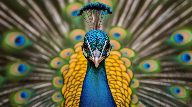 Prächtiger Pfau mit aufgefächertem Gefieder