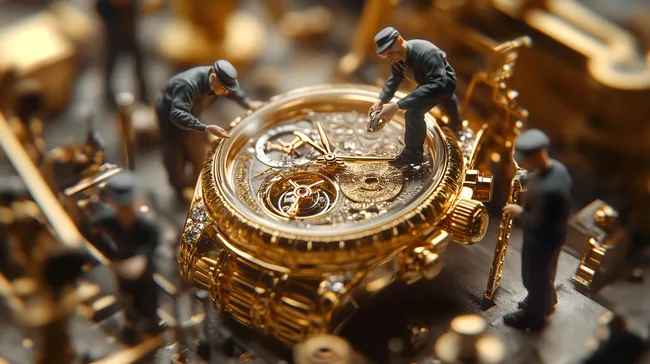 Präzisionsarbeit an goldener Luxus-Armbanduhr