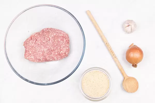 Preparing Meat Balls with minced meat onion and bread crumbs