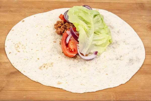 Preparing Tortilla with Minced meat Tomato Lettuce