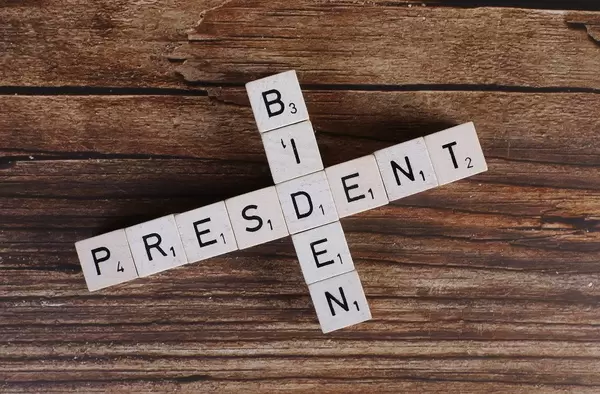 President Biden written on wooden blocks