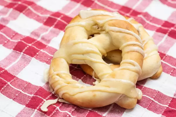 Pretzels on the kitchen table cloth