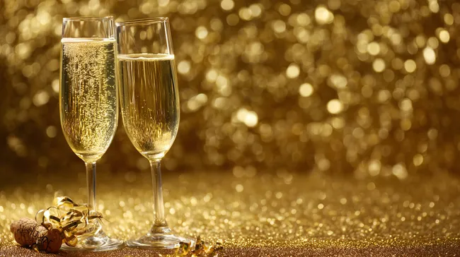 Prickelnde Silvesterstimmung mit Sektgläsern