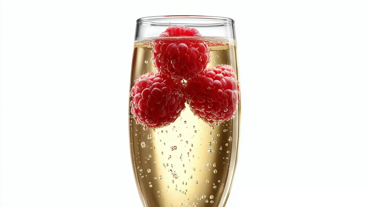 Prickelnder Champagner mit roten Himbeeren