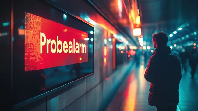 Probealarmanzeige in U-Bahn-Korridor bei Nacht