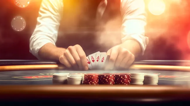 Professioneller Pokertisch mit Spielkarten und Chips