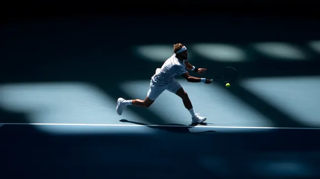 Professioneller Tennisspieler in Aktion auf dem Platz