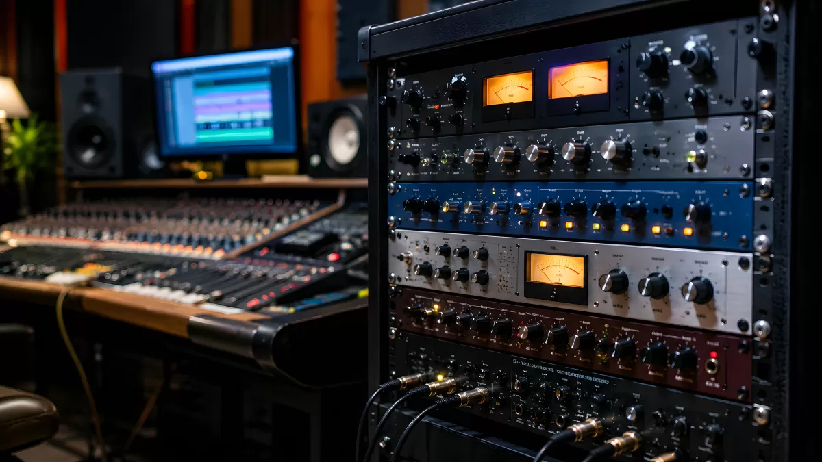 Professionelles Tonstudio mit Outboard-Gear und Mischpult