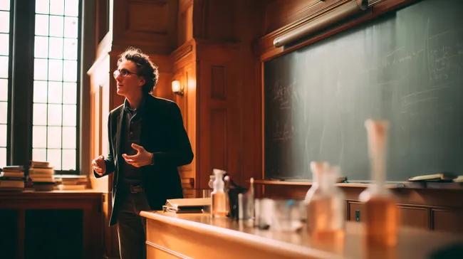 Professorvortrag in historischem Hörsaal der Harvard University