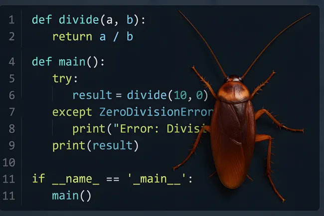 Programmiercode mit Käferinsekt-Nahaufnahme