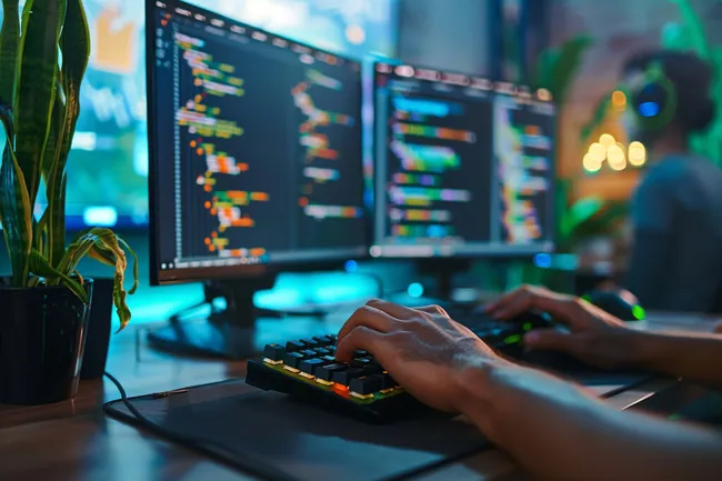 Programmierer bei der Arbeit mit digitaler Technik