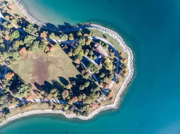 Promontory Point in Chicago aus der Vogelperspektive (Luftbildaufnahme)
