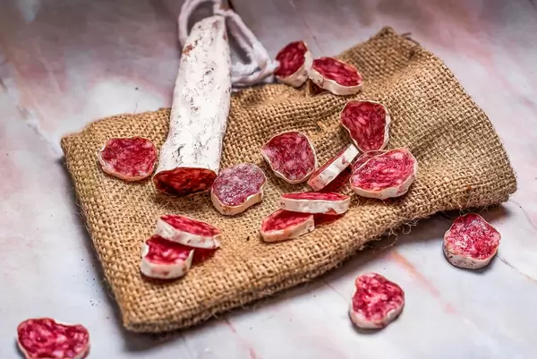 Prosciutto on linen cloth