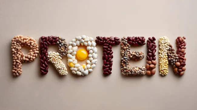 Proteinreicher Schriftzug aus Hülsenfrüchten auf hellem Hintergrund