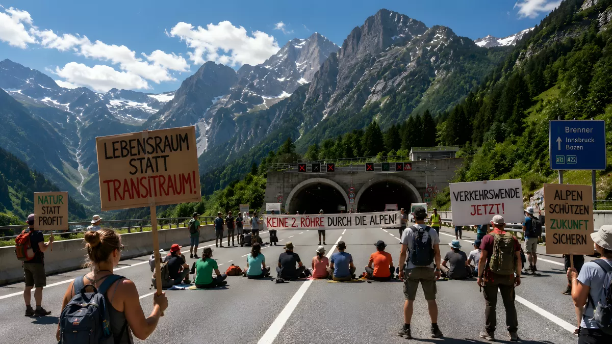 Protest gegen Brenner-Tunnel-Ausbau in den Alpen