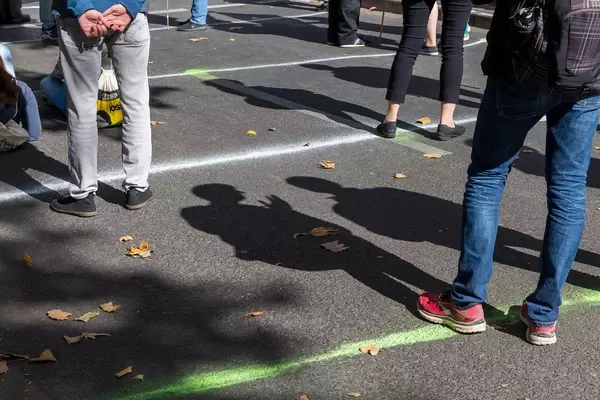 Protesters keeping distance at a Friday for Future demo in Cologne, Germany, in times of pandemic