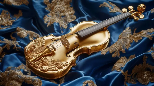Prunkvolle goldene Violine auf samtigem Blau