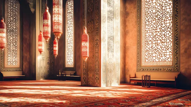 Prunkvolle Moschee-Architektur mit orientalischem Lichtspiel