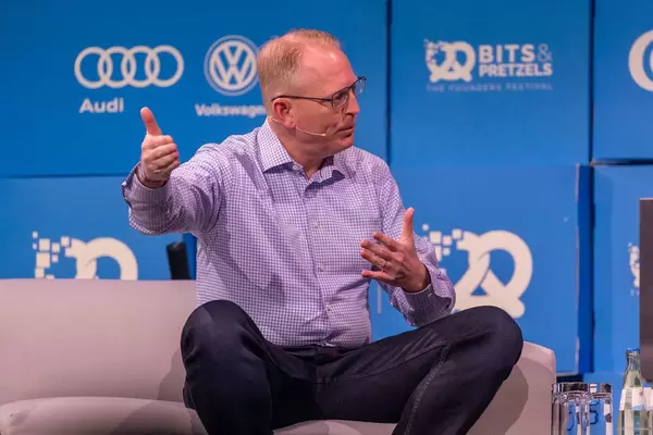 Public speaking and body language: Amazon's Dave Limp gesticulates to emphasize his answers during an interview at startup event