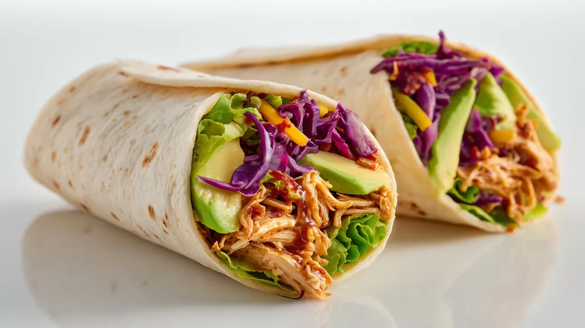 Pulled Chicken Wraps mit Avocado und Rotkohl