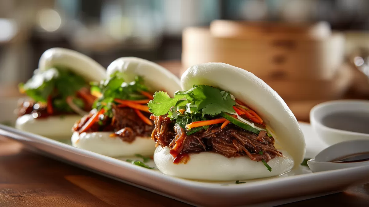 Pulled Pork Bao Buns mit Karotten und Koriander