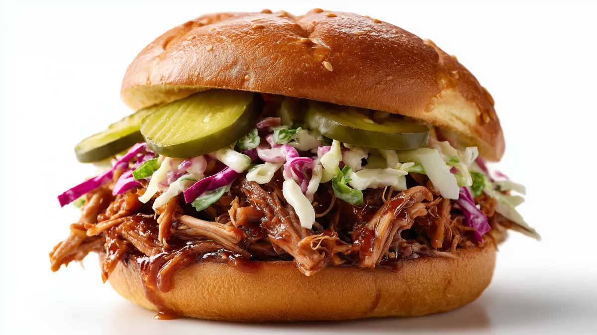 Pulled Pork Burger mit Coleslaw und Gurken