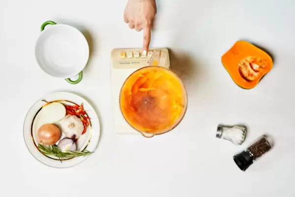 Pumpkin pureed for soup with blender