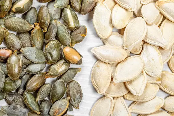 Pumpkin seeds, shelled and peeled and whole