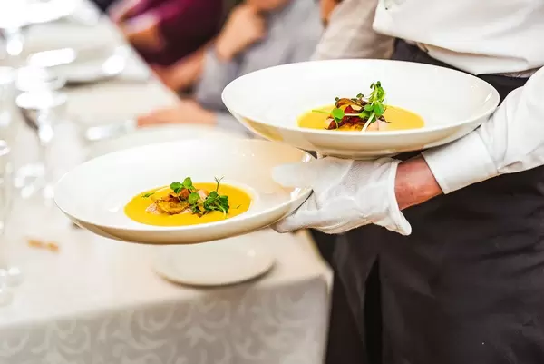 Pumpkin Soup With Salmon And Chips