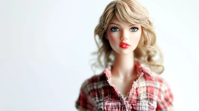 Puppe mit blondem Haar und auffallenden roten Lippen