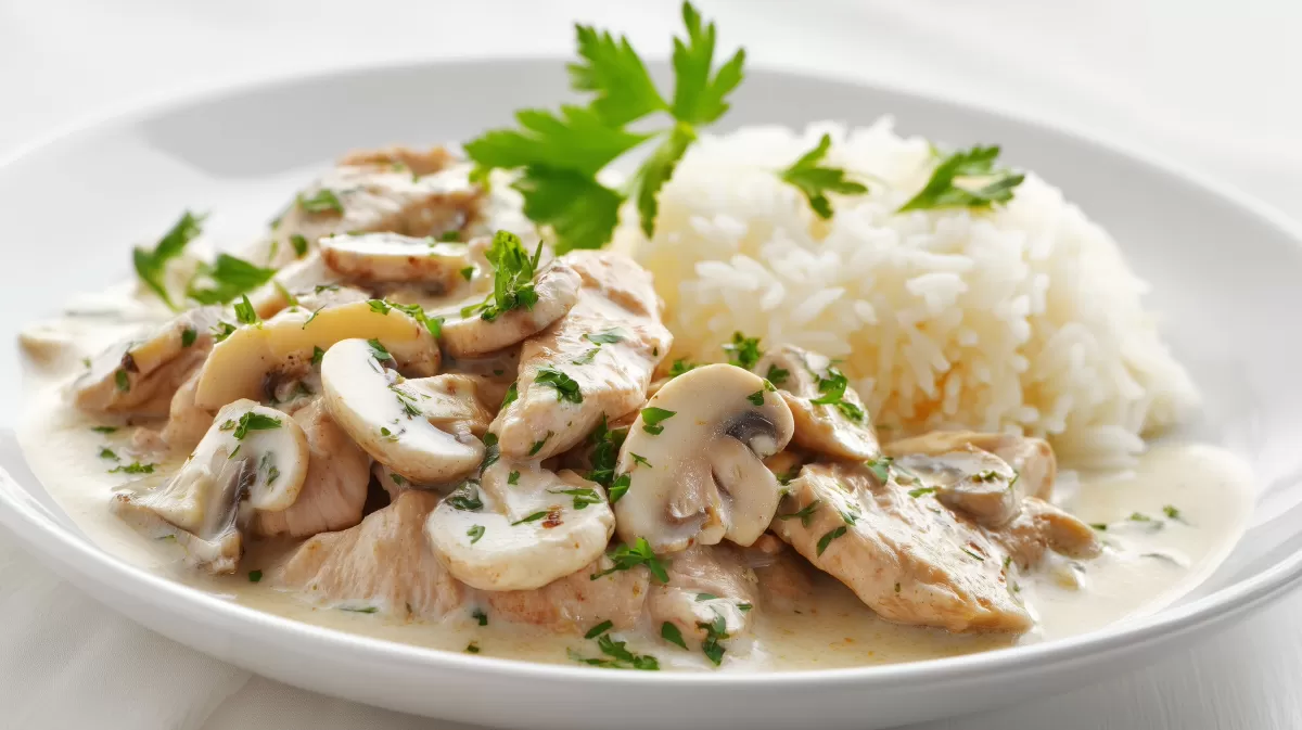 Putengeschnetzeltes mit Champignons und Reis