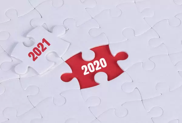 Puzzle pieces and change between 2020 and 2021 concept