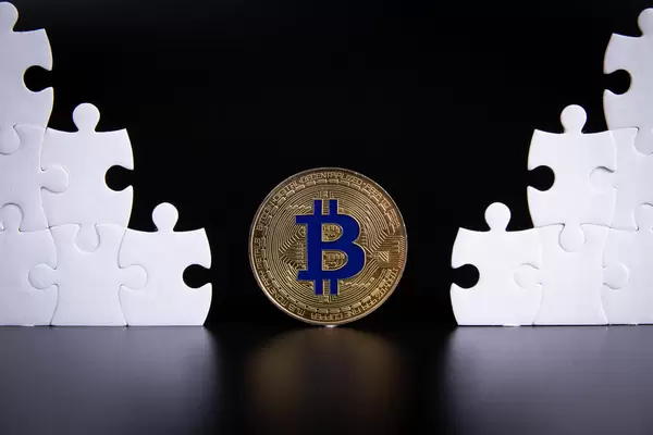 Puzzle pieces with golden Bitcoin coin