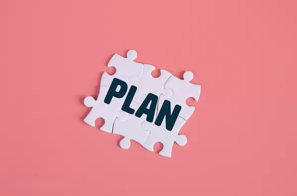 Puzzle pieces with Plan text