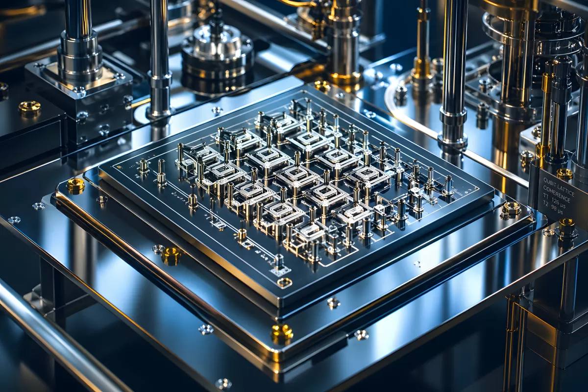 Quantenprozessor-Chip in präziser Laborhalterung