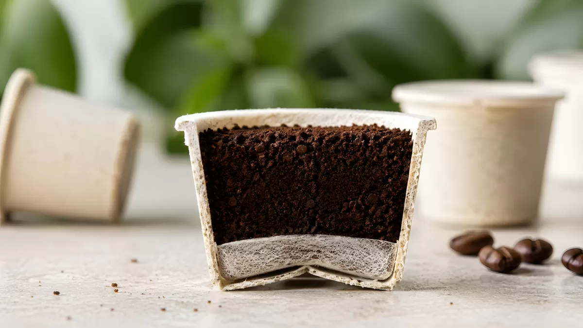 Querschnitt einer Kaffekapsel aus Naturmaterial
