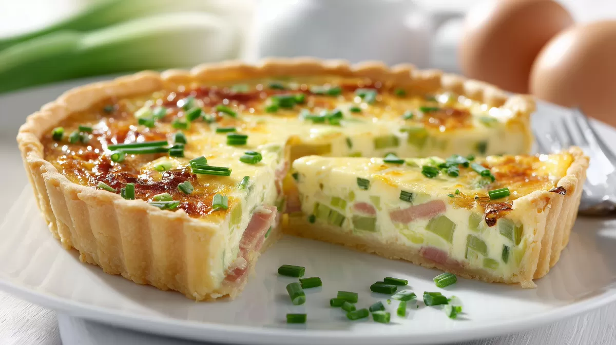 Quiche mit Lauch und Schinken – frisch angeschnitten