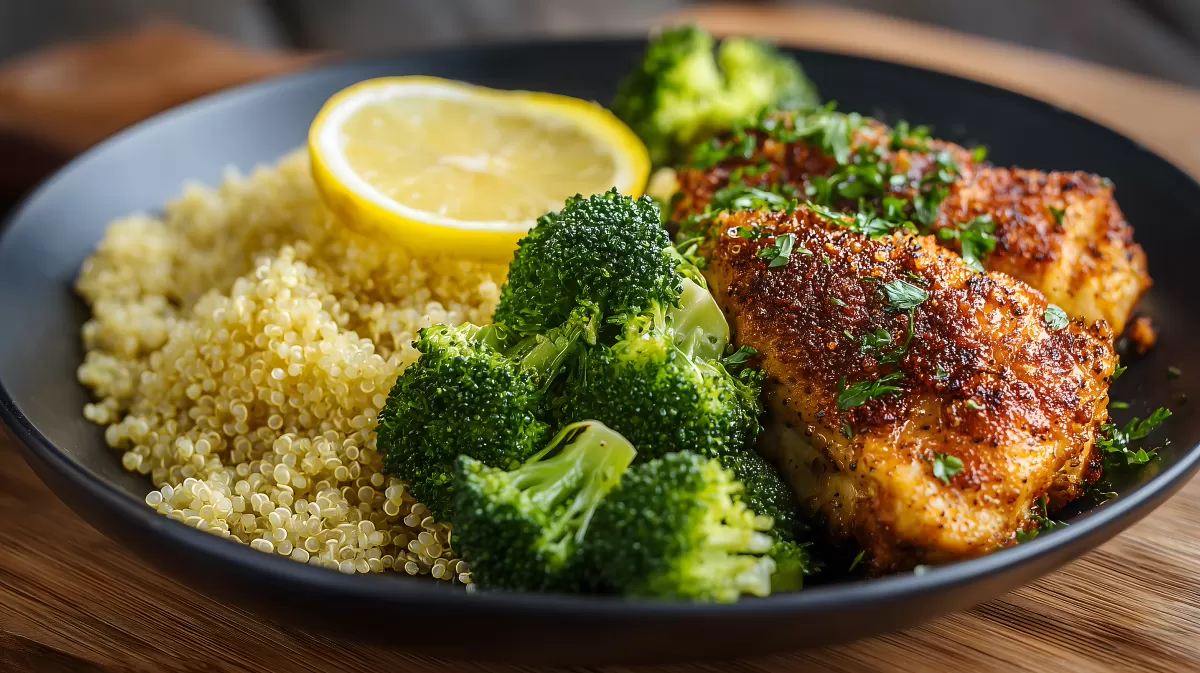 Quinoa mit würzigem Hähnchenfilet und knackigem Brokkoli