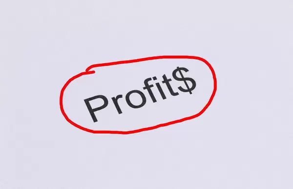 "Profit" Text mit Dollarzeichen, rot eingekreist